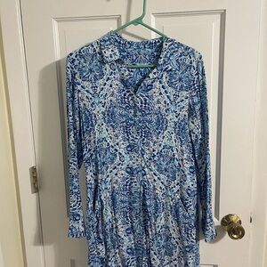 Lilly Pulitzer Blue and White Buttoned Long Sleeve Sundress